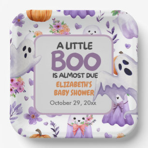 Little Boo baby shower Pumpkin Halloween  Paper Plate
