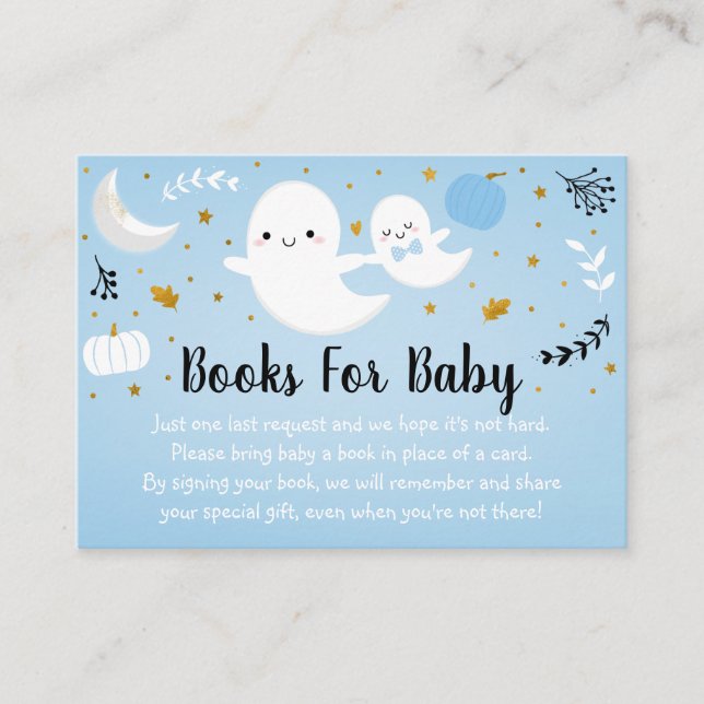 Little Boo Blue Ghost Baby Shower Book Request Enclosure Card (Front)