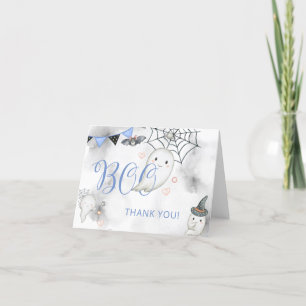 Little Boo Blue Halloween Ghost Baby Shower Thank You Card