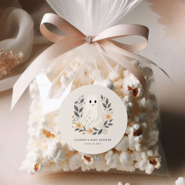 Little Boo Boho Ghost Halloween Baby Shower Classic Round Sticker (Creator Uploaded)