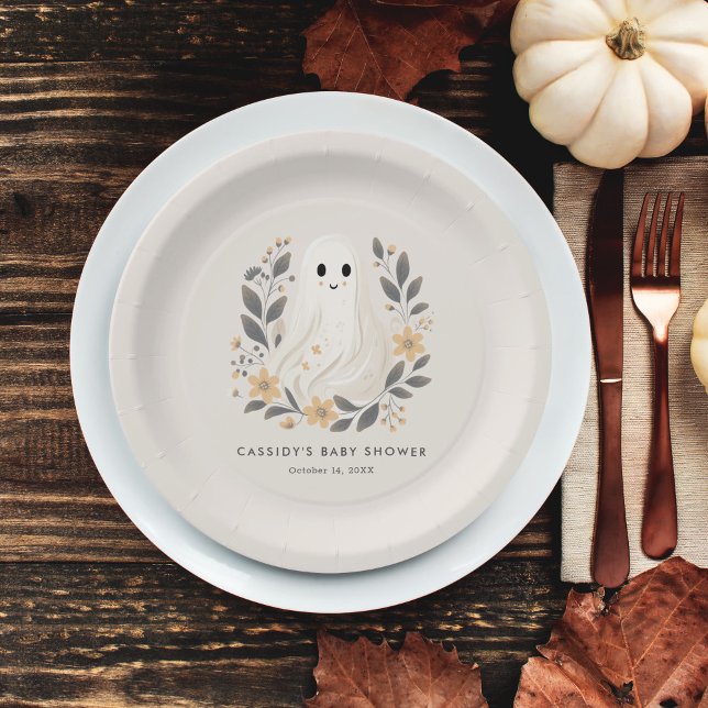 Little Boo Boho Ghost Halloween Baby Shower Paper Plate (Creator Uploaded)