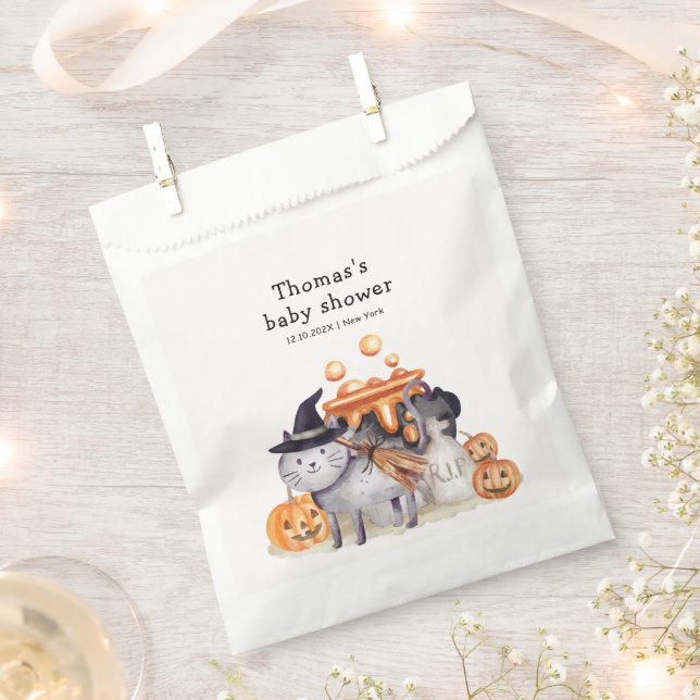 Little Boo Cat In Witch Hat Brewing Baby Shower  Favour Bag (Clipped)