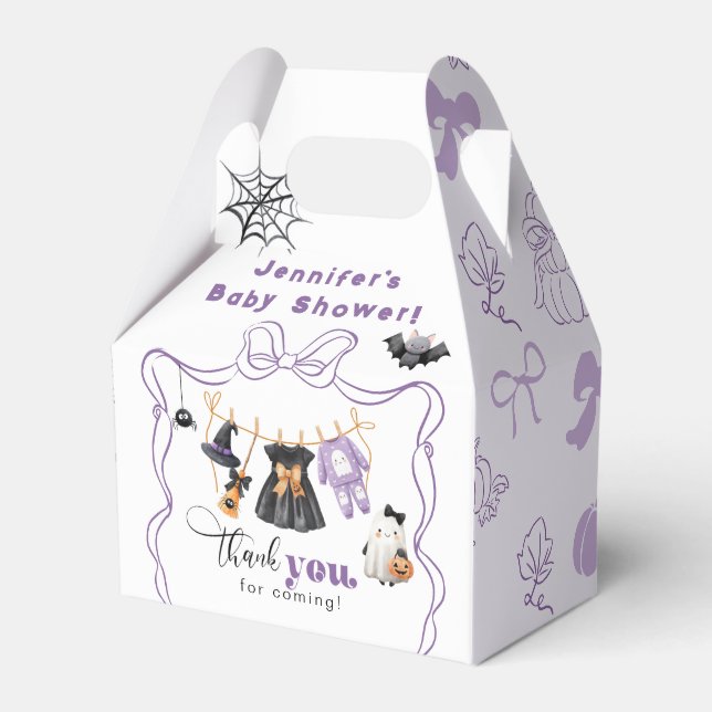 Little Boo Clothesline Purple Bow Baby Shower Favor Box (Front Side)