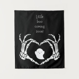 Little boo coming soon skeleton hands in heart  tapestry