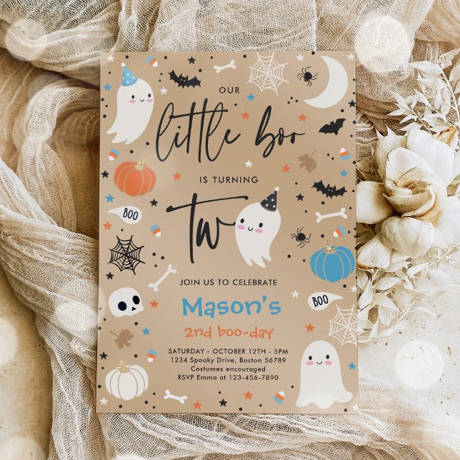 Little Boo Cute Blue Ghost 2nd Birthday Party Invitation (Creator Uploaded)
