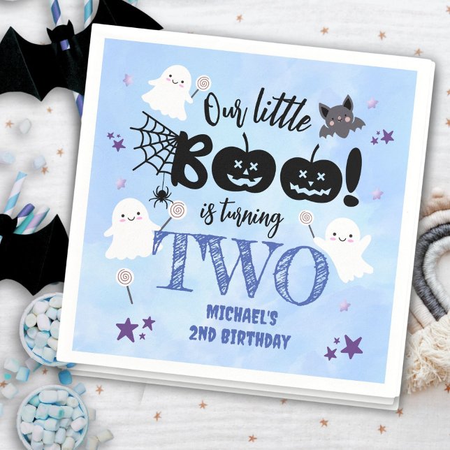 Little Boo! Cute Boy Spooky Halloween 2nd Birthday Napkin (Creator Uploaded)