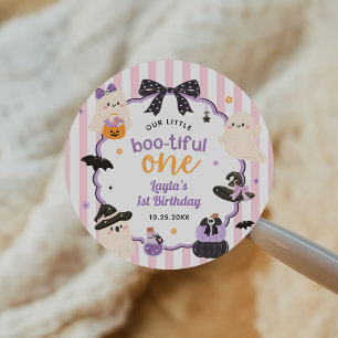Little Boo Cute Ghost Halloween 1st Birthday Classic Round Sticker
