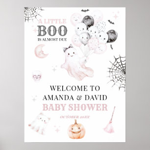 Little Boo Cute Ghost Halloween Baby Girl Shower Poster
