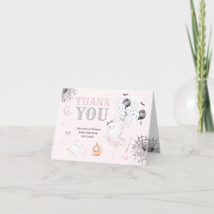 Little Boo Cute Ghost Halloween Baby Girl Shower Thank You Card