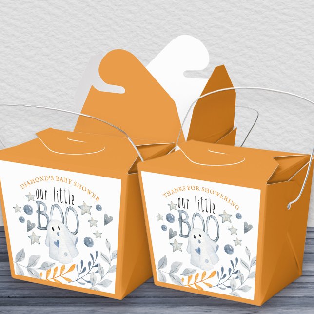 Little Boo Cute Ghost Halloween Baby Shower Favor Box (Halloween favor boxes with little boo theme and editable wording on the front and back)