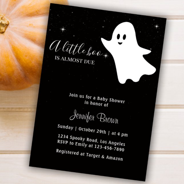 Little Boo Cute Ghost Halloween Baby Shower Invitation (Creator Uploaded)