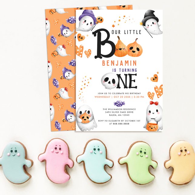 Little Boo Cute Ghosts Halloween First Birthday Invitation (Creator Uploaded)