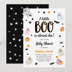 Little Boo Cute Halloween Cute Ghost Baby Shower   Invitation