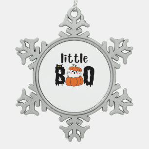 Little Boo Cute Halloween Pumpkin Cat Vintage Styl Snowflake Pewter Christmas Ornament