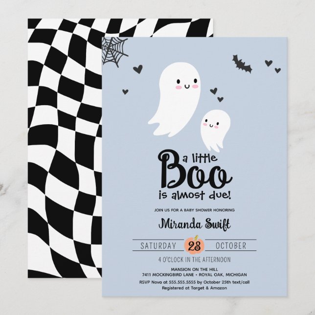 Little Boo Cute Mommy Baby Ghost Halloween Shower Invitation (Front/Back)