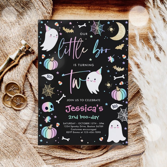 Little Boo Cute Pink Ghost 2nd Birthday Party Invitation (Creator Uploaded)