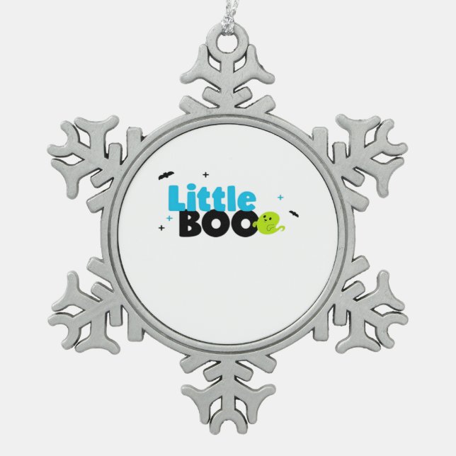 Little Boo Funny Retro Snowflake Pewter Christmas Ornament (Front)