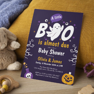 Little Boo Ghost Almost Due Halloween Baby Shower Invitation