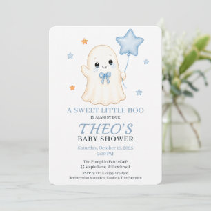 Little Boo Ghost Boy Halloween Baby Shower Invitation