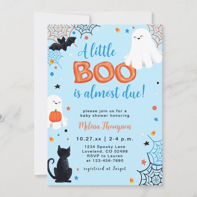  Little Boo Ghost Boy Halloween Baby Shower Invitation (Front)