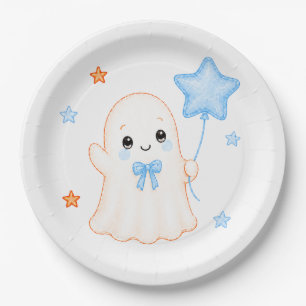 Little Boo Ghost Boy Halloween Baby Shower Paper Plate