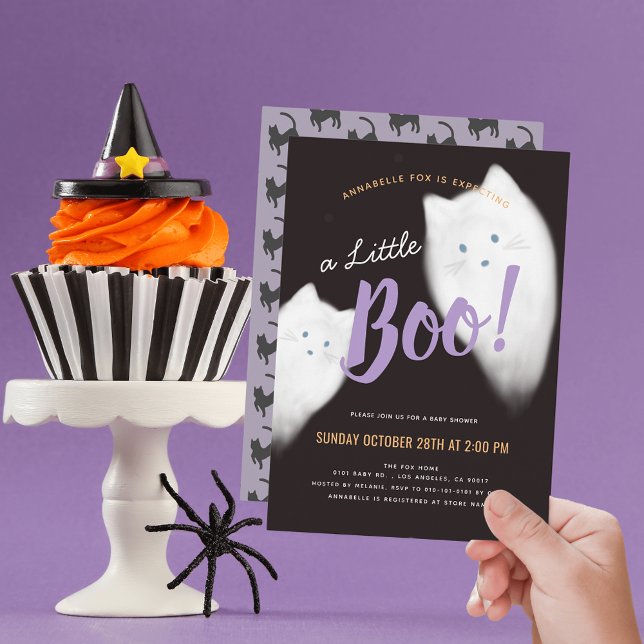 Little Boo Ghost Cat Halloween Baby Shower Invitation (Creator Uploaded)