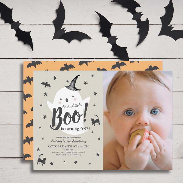 Little Boo Ghost Halloween 1st Birthday Photo Invitation (Creator Uploaded)