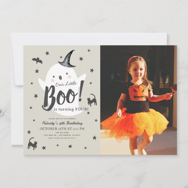 Little Boo Ghost Halloween Birthday Photo Invitation (Front)