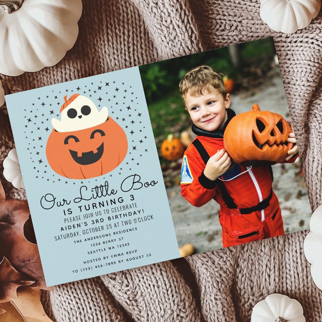 Little Boo Ghost Halloween Kids Birthday Photo Invitation (Creator Uploaded)