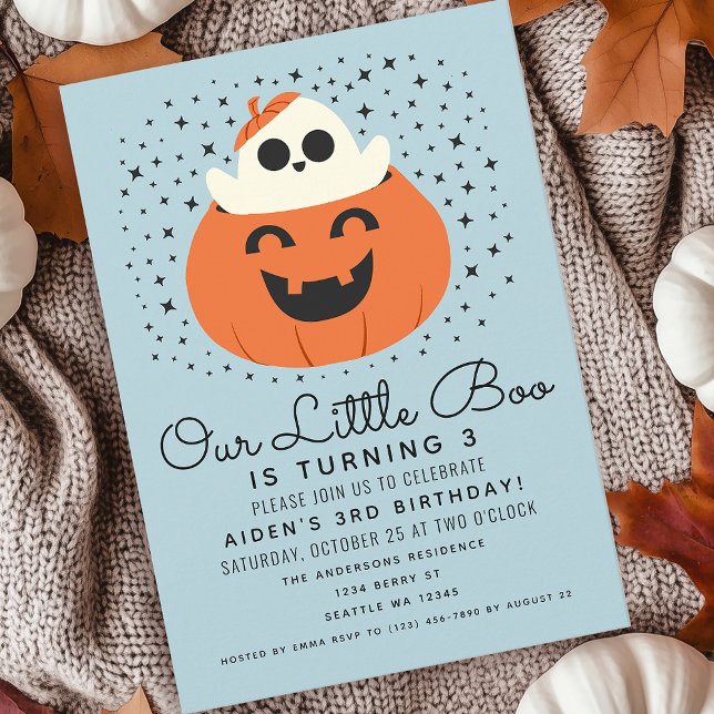 Little Boo Ghost Halloween Kids Blue Birthday Invitation (Creator Uploaded)