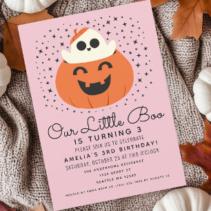 Little Boo Ghost Halloween Kids Pink Birthday Invitation