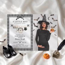 Little Boo Gingham Black Bow Baby Shower Photo
