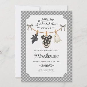 Little Boo Gingham Halloween Gender Reveal Party Invitation