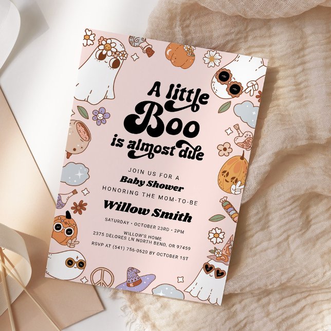 Little Boo Groovy Halloween Ghost Baby Shower Invitation (Creator Uploaded)