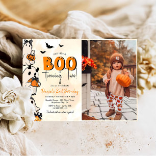 Little Boo Halloween 2nd Birthday Photo Invitation