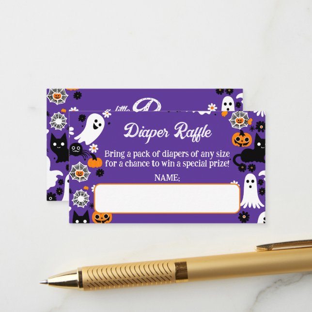 Little boo Halloween baby shower diaper raffle Enclosure Card (Front/Back In Situ)