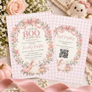 Little Boo Halloween Baby Shower Pink Coquette QR  Invitation