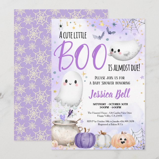 Little Boo Halloween Baby Shower Purple Invitation (Front/Back)