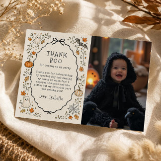 Little Boo Halloween Birthday Photo Thank You Card