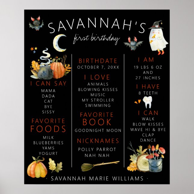 Little Boo | Halloween First Birthday Milestone Poster (Front)