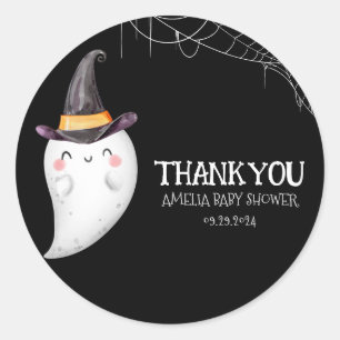 Little Boo Halloween ghost baby shower Classic Round Sticker