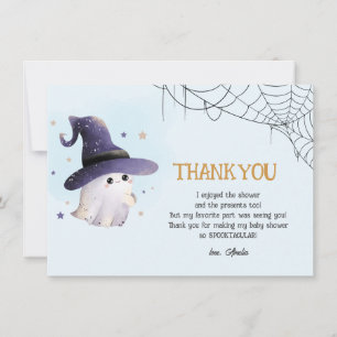 Little Boo Halloween ghost boy baby shower Thank You Card