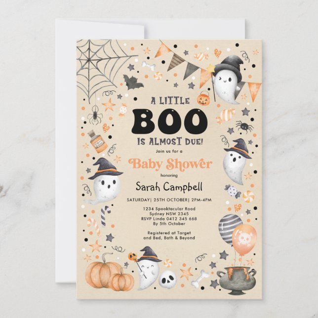 Little Boo Halloween Ghost Fall Baby Shower Invitation (Front)