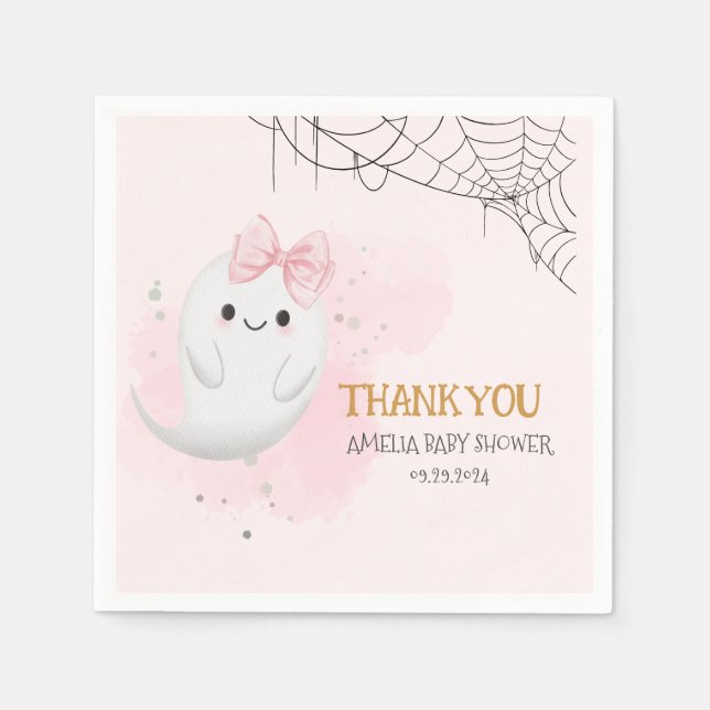 Little Boo Halloween ghost girl baby shower Napkin (Front)