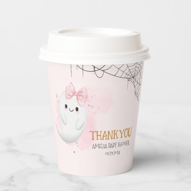 Little Boo Halloween ghost girl baby shower Paper Cups (Front)