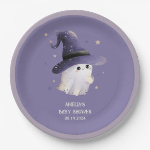 Little Boo Halloween ghost purple baby shower  Paper Plate