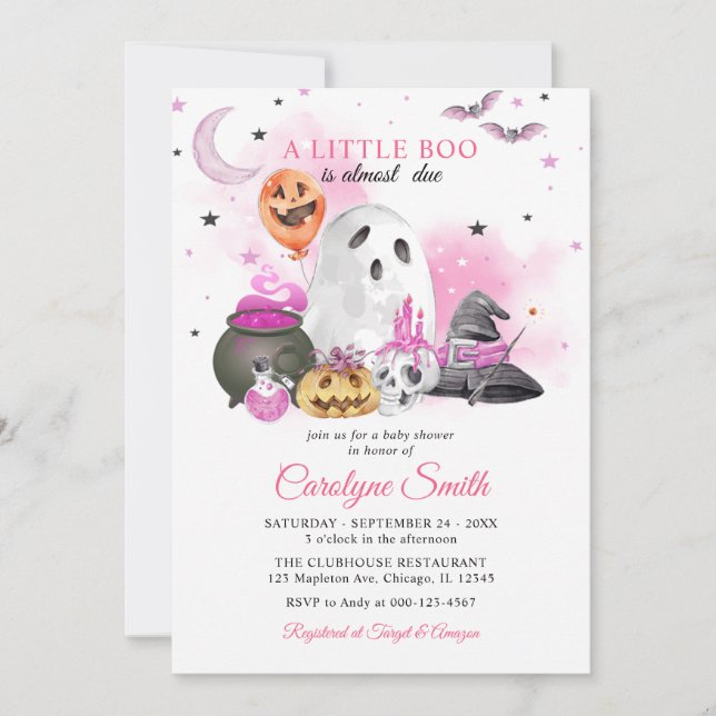 Little Boo Halloween Girl Baby Shower Invitation (Front)