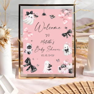 Little Boo Halloween Pink Baby Shower Welcome Poster