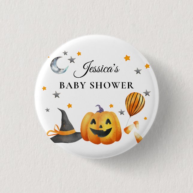 Little Boo Halloween Pumpkin Baby Shower 1 Inch Round Button (Front)