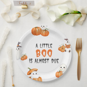 Little Boo Halloween Pumpkin Baby Shower Party Paper Plate